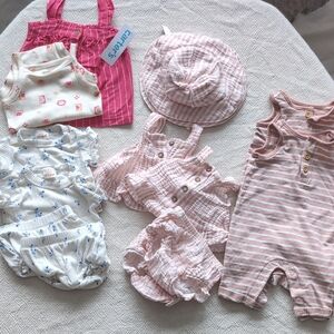 Bundle Twin Girls Matching Summer Outfits, Size 0-3 & 3 Months